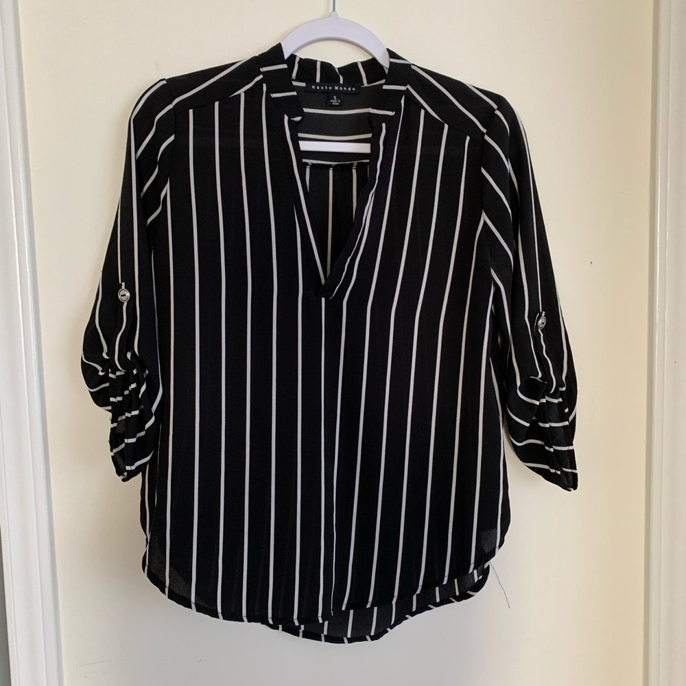 Haute Monde Black and White Striped Blouse